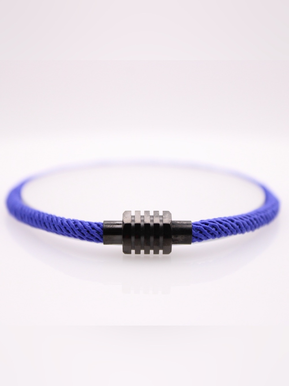 Men's Blue Braided Cord Bracelet with Black Metal Clasp